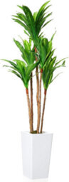 Artificial Plant 4.8Ft Faux Dracaena Tree, Fake Potted Yucca Tree With Wood Trunk & White Tall Planter