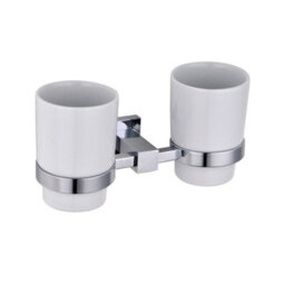 Nes Home Chromed Brass Bathroom Accessory Double Ceramic Tumbler And Toothbrush Holder