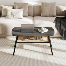2 Tier Black Coffee Table Rectangular Center Table W/storage Shelf - thumbnail 4