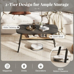 2 Tier Black Coffee Table Rectangular Center Table W/storage Shelf - thumbnail 6