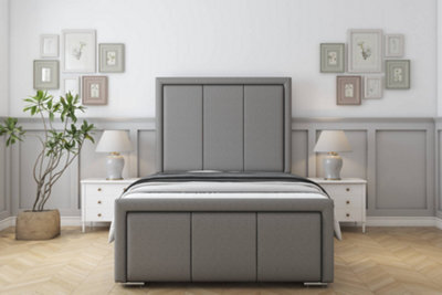 "Sloomy Lancaster Pewter Dumfries Bed Frame With Mattress With 50"" Upholstered Headboard 4'6 Double" - image 1
