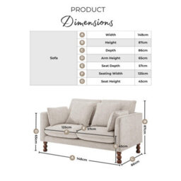 Furniturebox Uk Monroe Beige Chenille Fabric 2 Seater Sofa - thumbnail 2