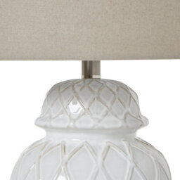 Wyld Haus Banneville White Ceramic Lattice Diamond Ginger Jar Lamp With Linen Shade - thumbnail 3
