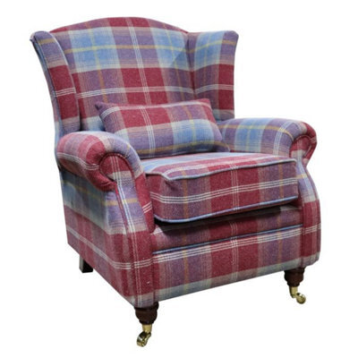 Wing Chair Original Fireside High Back Armchair P And S Balmoral Ruby Check Real Fabric - image 1
