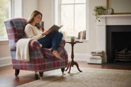 Wing Chair Original Fireside High Back Armchair P And S Balmoral Ruby Check Real Fabric - thumbnail 3