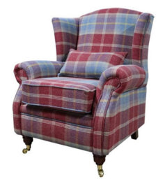 Wing Chair Original Fireside High Back Armchair P And S Balmoral Ruby Check Real Fabric - thumbnail 2
