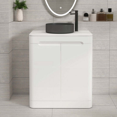 Royal Bathrooms Venice 700mm Gloss White Freestanding Bathroom Countertop Vanity Unit 2 Door With Art Round Basin - image 1