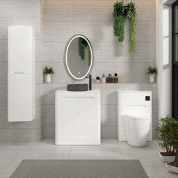 Royal Bathrooms Venice 700mm Gloss White Freestanding Bathroom Countertop Vanity Unit 2 Door With Art Round Basin - thumbnail 4