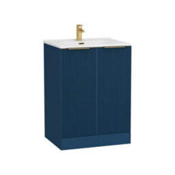 Royal Bathrooms Evora 600mm Midnight Blue Fluted Floor Standing Bathroom Vanity Unit 2 Door Cabinet With Ceramic Basin & Brushed Brass Handles - thumbnail 5