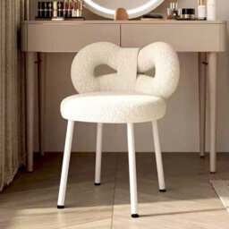 White Lamb Fleece Butterfly Back Vanity Stool, Metal Legs - thumbnail 4
