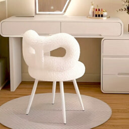 White Lamb Fleece Butterfly Back Vanity Stool, Metal Legs - thumbnail 6