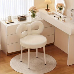 White Lamb Fleece Butterfly Back Vanity Stool, Metal Legs - thumbnail 3