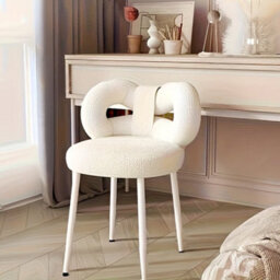 White Lamb Fleece Butterfly Back Vanity Stool, Metal Legs - thumbnail 5