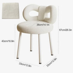 White Lamb Fleece Butterfly Back Vanity Stool, Metal Legs - thumbnail 2