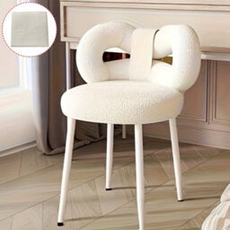 White Lamb Fleece Butterfly Back Vanity Stool, Metal Legs