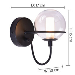 Harper Living 1Xg9 Up Wall Light With On/off Switch, Matt Black Finish, Globe Shaped Glass Shade - thumbnail 8