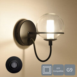 Harper Living 1Xg9 Up Wall Light With On/off Switch, Matt Black Finish, Globe Shaped Glass Shade - thumbnail 3