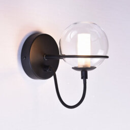 Harper Living 1Xg9 Up Wall Light With On/off Switch, Matt Black Finish, Globe Shaped Glass Shade - thumbnail 1