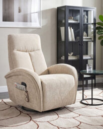 Beliani Rocking Recliner Chair Danae Swivel Chenille Light Beige - thumbnail 2