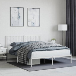 Berkfield Metal Bed Frame Without Mattress With Headboard White 150X200Cm - thumbnail 1