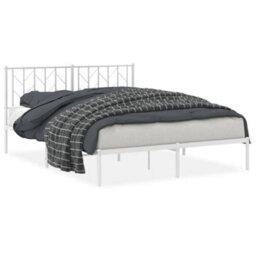 Berkfield Metal Bed Frame Without Mattress With Headboard White 150X200Cm - thumbnail 2
