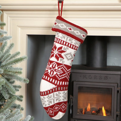 Dibor Red Fair Isle Nostalgia Knit Xmas Gift Decoration Christmas Stocking For Kids - image 1