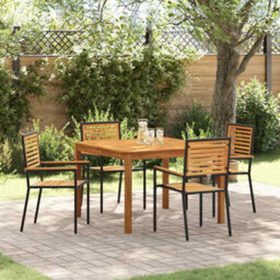 Berkfield Modern Garden Dining Set 5 Pcs Black Poly Rattan - thumbnail 2