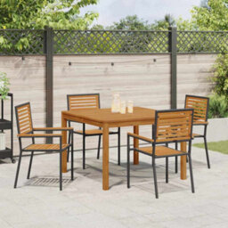 Berkfield Modern Garden Dining Set 5 Pcs Black Poly Rattan - thumbnail 4