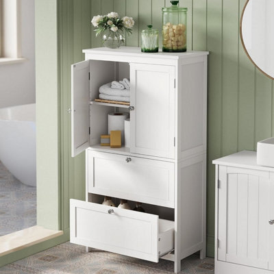 Songmics Vasagle Kitchen Storage Cabinet, Bathroom Unit With Drawers And Doors, Adjustable Shelf, Home Organization, White - image 1