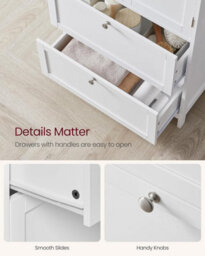 Songmics Vasagle Kitchen Storage Cabinet, Bathroom Unit With Drawers And Doors, Adjustable Shelf, Home Organization, White - thumbnail 6