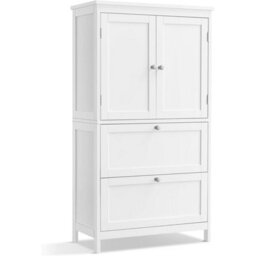 Songmics Vasagle Kitchen Storage Cabinet, Bathroom Unit With Drawers And Doors, Adjustable Shelf, Home Organization, White - thumbnail 7