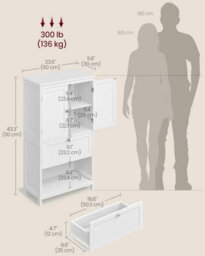 Songmics Vasagle Kitchen Storage Cabinet, Bathroom Unit With Drawers And Doors, Adjustable Shelf, Home Organization, White - thumbnail 2