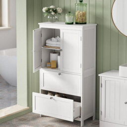 Songmics Vasagle Kitchen Storage Cabinet, Bathroom Unit With Drawers And Doors, Adjustable Shelf, Home Organization, White