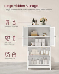 Songmics Vasagle Kitchen Storage Cabinet, Bathroom Unit With Drawers And Doors, Adjustable Shelf, Home Organization, White - thumbnail 4