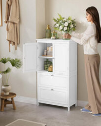 Songmics Vasagle Kitchen Storage Cabinet, Bathroom Unit With Drawers And Doors, Adjustable Shelf, Home Organization, White - thumbnail 3