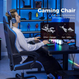Gtplayer Gaming Chair, Heavy Duty Computer Chairs With Linkage Armrest And Lumbar Support, Ergonomic Office Chair, Blue - thumbnail 3