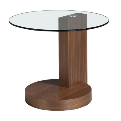 Angel Cerda Elegant Round Tempered Glass And Walnut Corner Table For Modern Homes - image 1