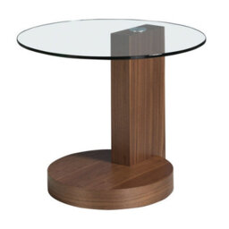 Angel Cerda Elegant Round Tempered Glass And Walnut Corner Table For Modern Homes - thumbnail 1