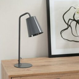 Valuelights Bibi Grey Metal Arched Stem Bedside Table Lamp For Bedroom Office Reading Light - Led Bulb Included - thumbnail 2