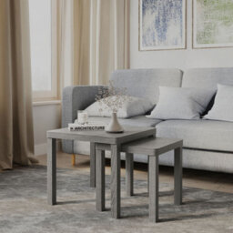 Urbn-Living Urbnliving Set Of 2 Square Wooden Nesting Stacking Coffee Side Tables Living Room Furniture, Cedar Grey - thumbnail 2