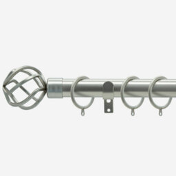 Brushed Steel 28mm Cage Fixed Length Metal Curtain Pole  140Cm