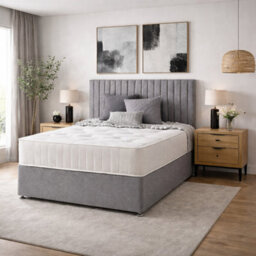 Comfy Deluxe Silver Linen 3Ft  Single Divan Bed Set With Headboard And Mattress Storage 2 Drawers Same Side - thumbnail 1