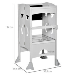 Homcom Kids Step Stool Toddler Kitchen Stool With Blackboard Lockable Handrail - thumbnail 3