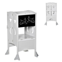 Homcom Kids Step Stool Toddler Kitchen Stool With Blackboard Lockable Handrail - thumbnail 2