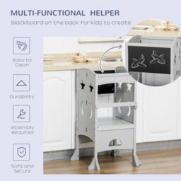 Homcom Kids Step Stool Toddler Kitchen Stool With Blackboard Lockable Handrail - thumbnail 7