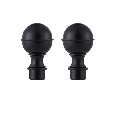 Lister Cartwright 19mm Curtain Pole Ends Finials Pack Of 2 Adjustable Screws Available In Colours Obsidian Black (Plastic Ball Finials)