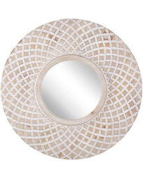 Beliani 60Cm Round Wall Mirror - Handmade Fir Wood Frame With White Quatrefoil, Rustic Boho - thumbnail 1