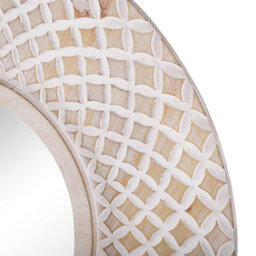 Beliani 60Cm Round Wall Mirror - Handmade Fir Wood Frame With White Quatrefoil, Rustic Boho - thumbnail 5