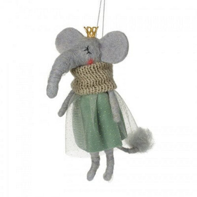 Heaven Sends Christmas Felt Elephant Decoration For Christmas Tree, 18 X 12 X 8 Cm, Grey With Gold Crown And Sparkly Dress