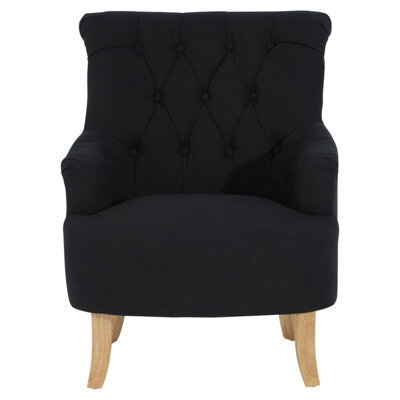 Orsina High Tufted Back Black Cotton Armchair, Striking Black Upholstered Mid Century Armchair For Livingroom - image 1